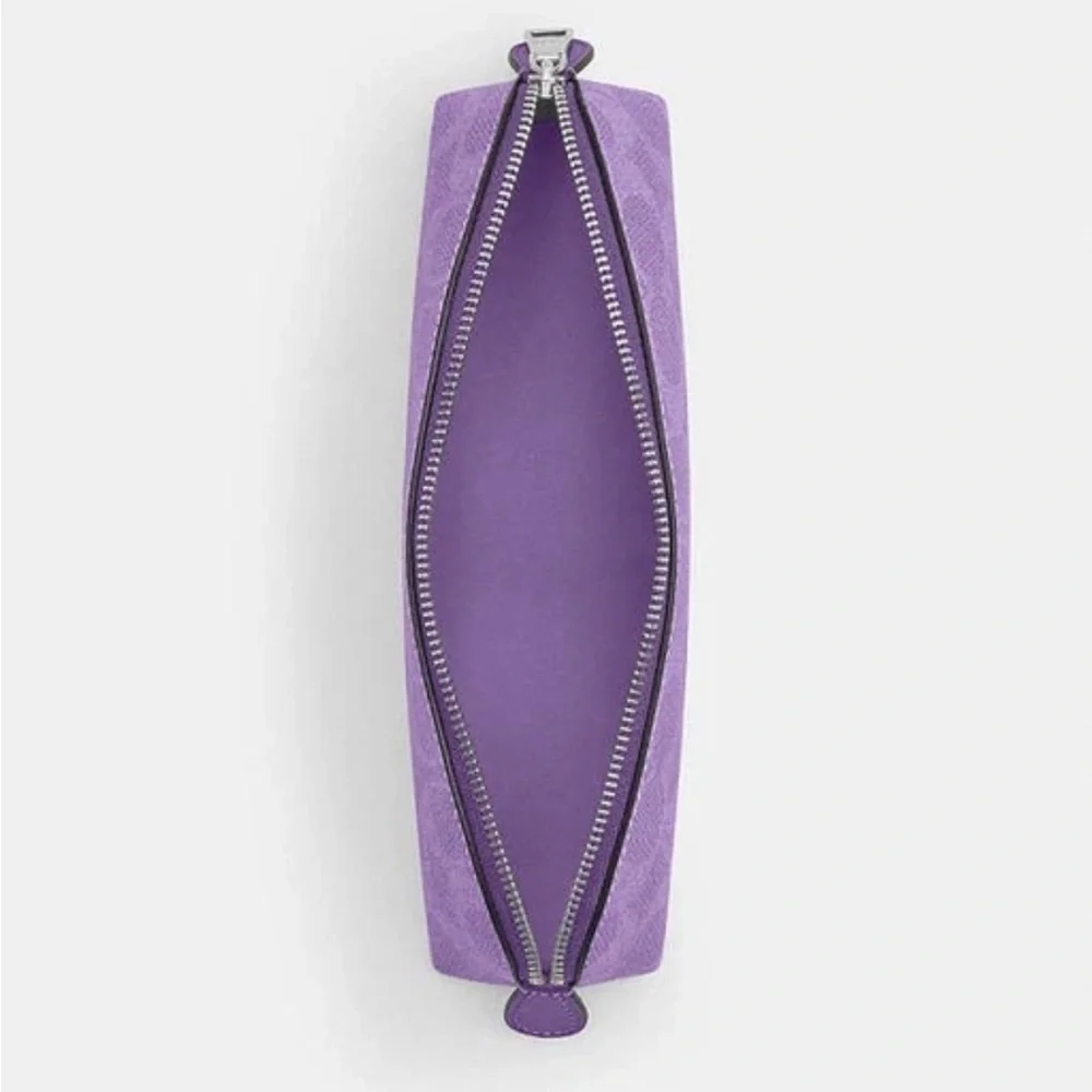 NWT Coach Pencil Case In Signature Canvas Color: Silver/Iris